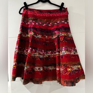Asha Vibrant Red Patterned Skirt, Women's M Cotton Indian Bohemian Layered Skirt